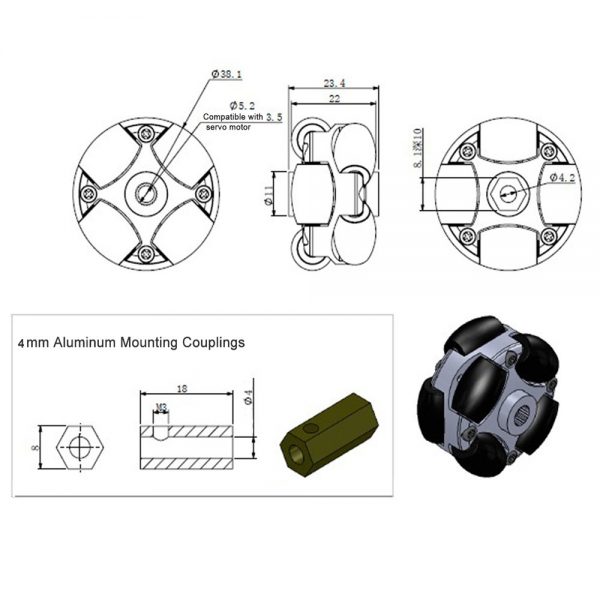 1.5 inch 38mm 90° omni wheel 14184