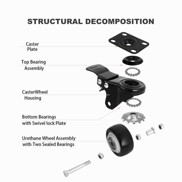 2inch Swivel Caster Wheels with Locking Heavy Duty Casters Wheels 150 Lbs Per Castor