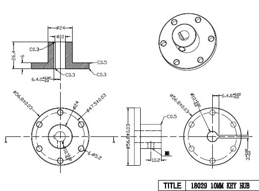 CasterBot 10mm Coupling with Keyway CB18029 Stainless Steel Key Hub for Mecanum Wheels