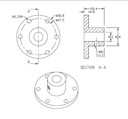 CasterBot 12mm Coupling CB18010 Aluminum Hubs for 12mm Motor Shaft