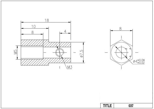 CasterBot 4 mm Brass Hex Coupling for 38 mm Plastic Omni Wheel